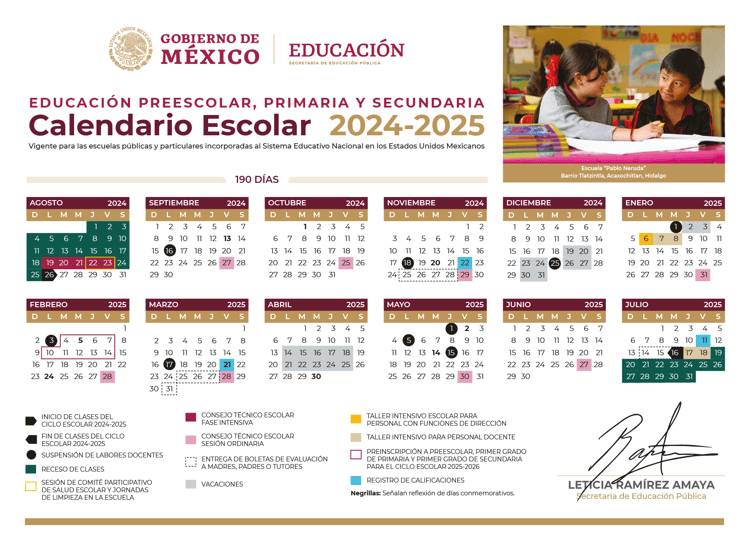 Vacaciones y días de asueto del calendario de la SEP del ciclo escolar 2024-25