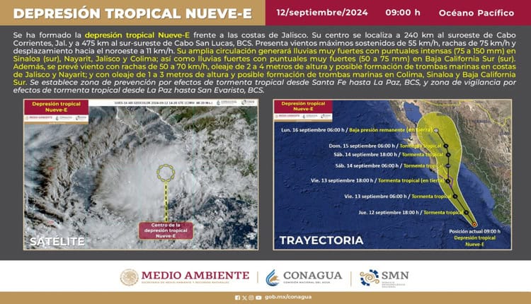 Depresión tropical Nueve-E dejaría lluvias a Sonora