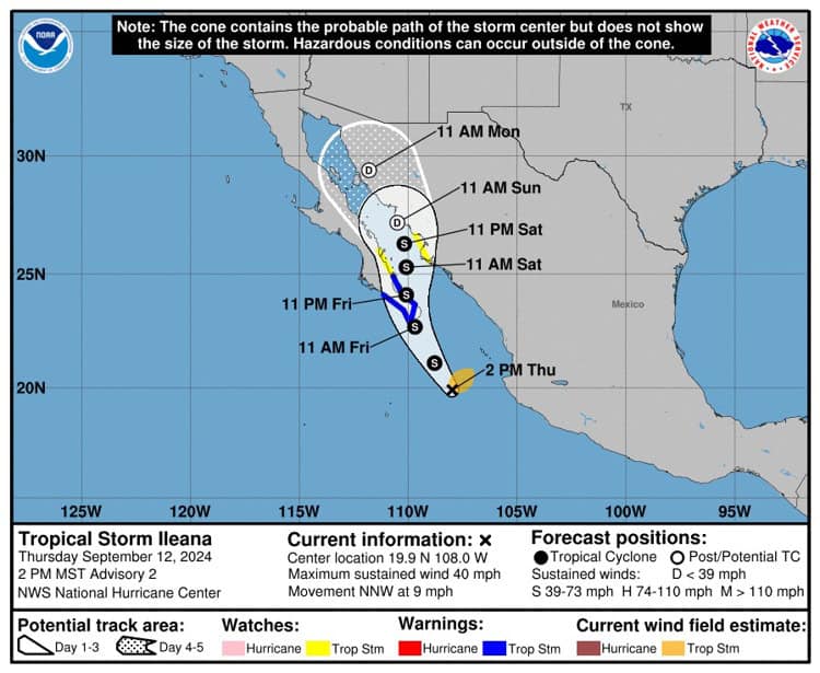 Se forma tormenta tropical Ileana frente a las costas del Pacífico mexicano