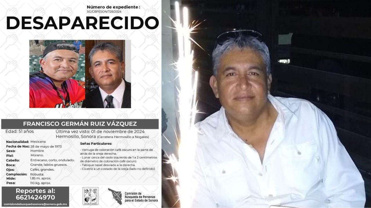 Buscan a Francisco Germán Ruíz Vázquez; viajaría de Hermosillo a Nogales