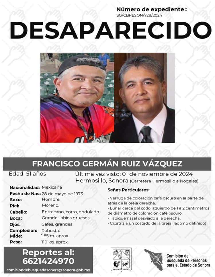 Buscan a Francisco Germán Ruíz Vázquez; viajaría de Hermosillo a Nogales