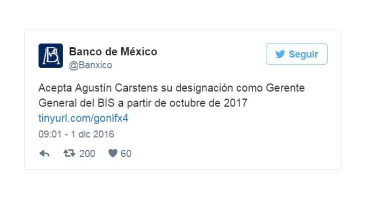 Agustín Carstens se va como Gerente General del Banco de Pagos Internacionales (BIS)