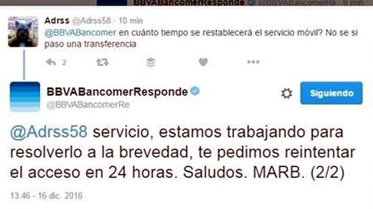 La banca en línea de BBVA Bancomer se cayó y estará así todo el día