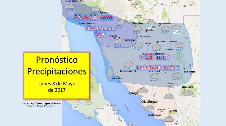 Pronóstico de lluvia y máximas de 28°C para hoy en Sonora