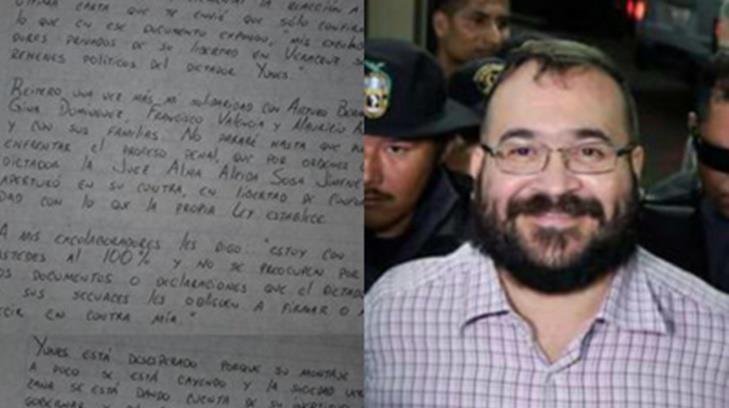 Javier Duarte escribe tercera carta en contra de Yunes desde reclusorio