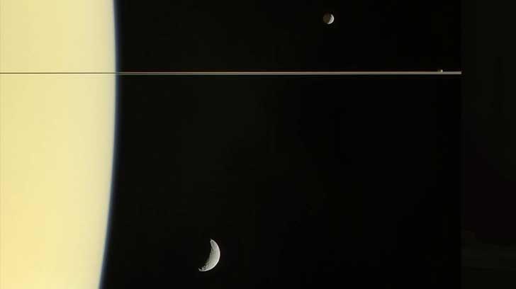 La NASA muestra fotografía de Saturno y tres de sus lunas