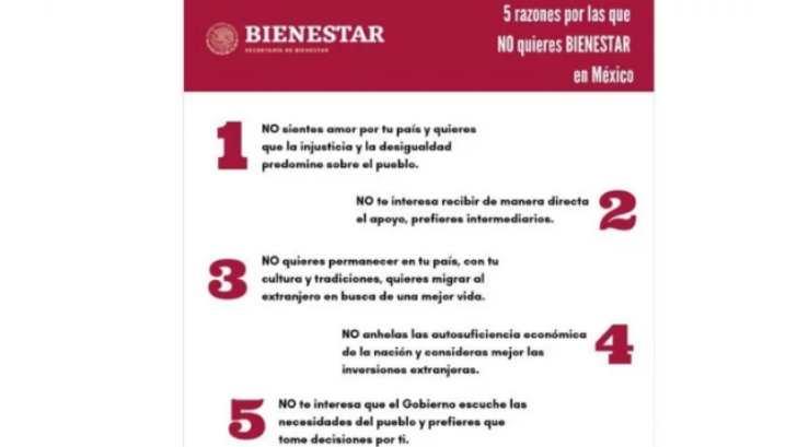 Secretaría de Bienestar sube polémico ‘tuit’ y luego lo borra