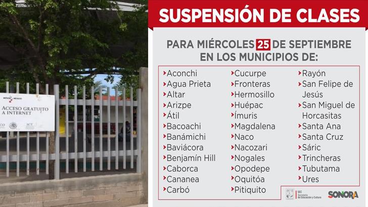 Suspenden clases para este miércoles en 33 municipios de Sonora