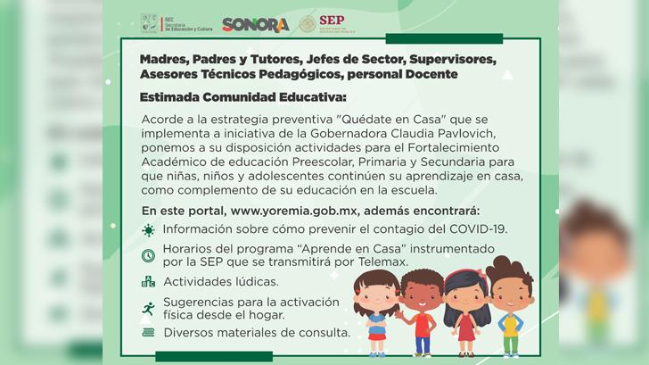 La SEC pone a disposición de familias sonorenses actividades académicas en línea