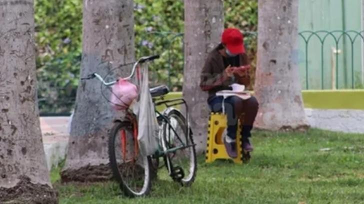 Por falta de Internet, joven estudia desde un parque en Yucatán