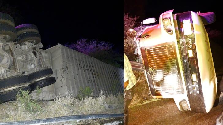 Vuelca trailer que transportaba ganado en sierra de Sonora