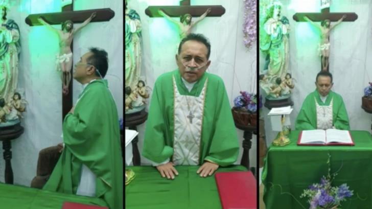 VIDEO | Con tanque de oxígeno, sacerdote con Covid-19 ofrece misas en Yucatán