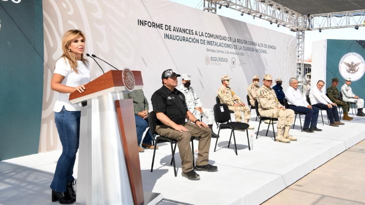 Inauguran gobernadora Pavlovich y presidente López Obrador cuartel de la Guardia Nacional en Bavispe