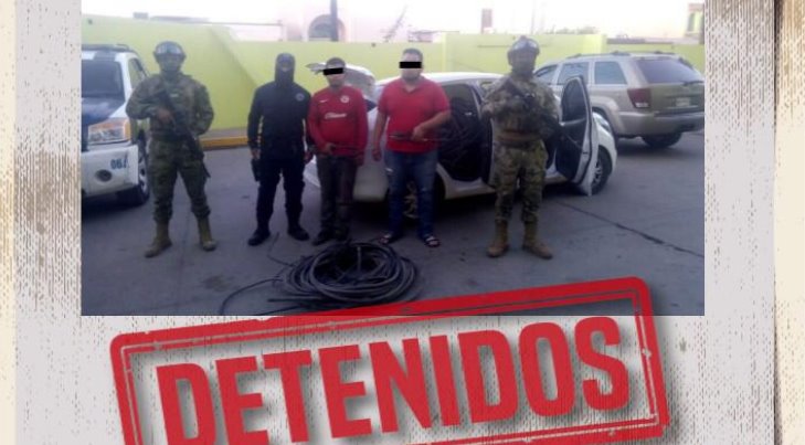 Detienen a dos mientras robaban cable eléctrico en Obregón