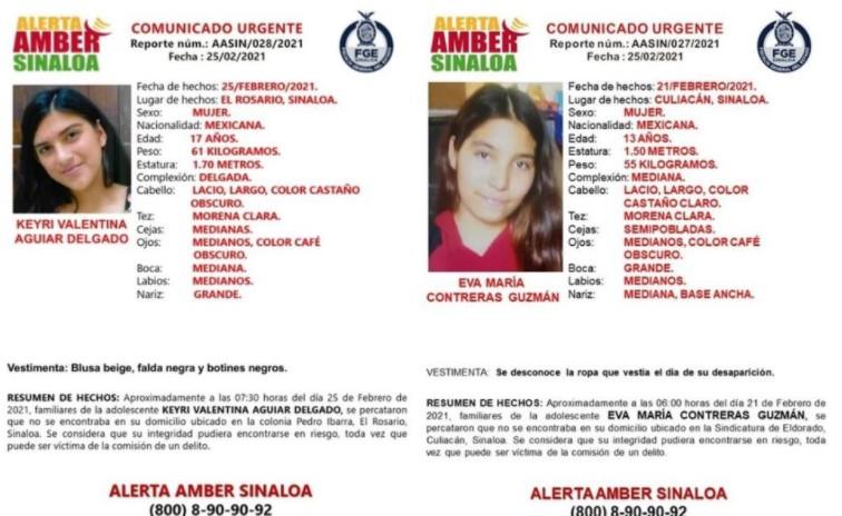 Activan Alerta Amber para localizar a Eva María y Keyri Valentina en Sinaloa