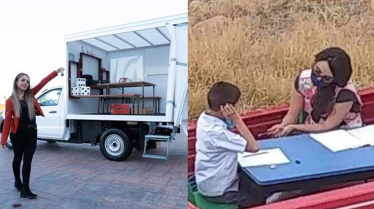 Le regalan pickup a maestra que adaptó su auto para dar clases de educación especial