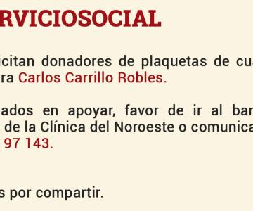 Solicitan donadores de plaquetas para Carlos Carrillo Robles