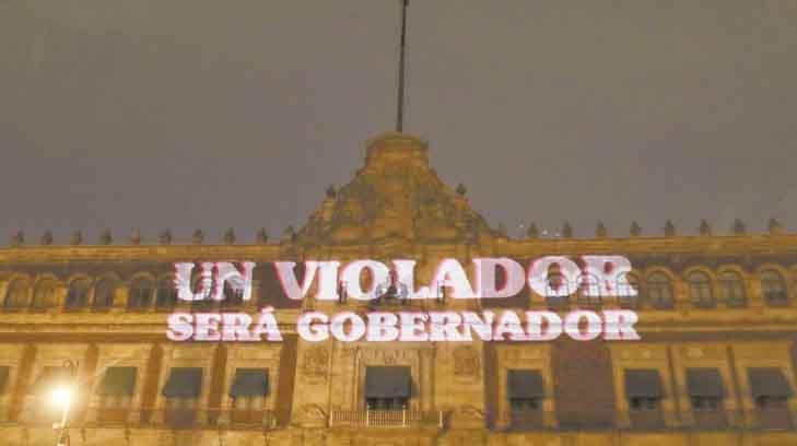 AMLO date cuenta; proyectan mensajes contra Félix Salgado en el Palacio Nacional