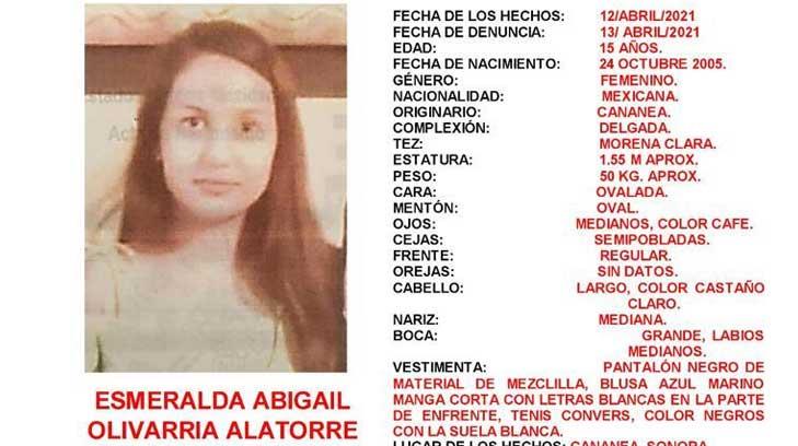 Esmeralda Abigail, una joven más desaparecida en Sonora