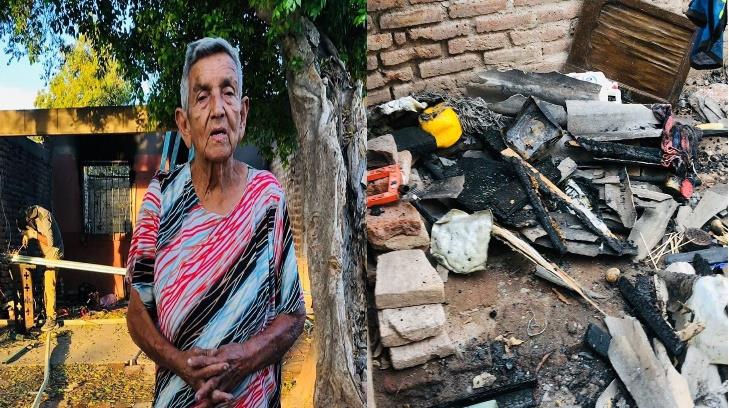 Un incendio acabó con el hogar de esta abuelita y su hijo discapacitado en Ciudad Obregón; ahora solicitan apoyo urgente