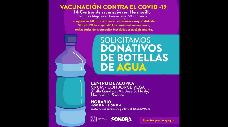 CRUM recibirá donaciones de botellas de agua para jornadas de vacunación