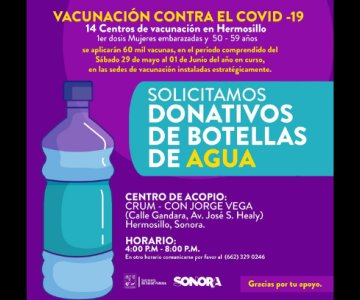 CRUM recibirá donaciones de botellas de agua para jornadas de vacunación