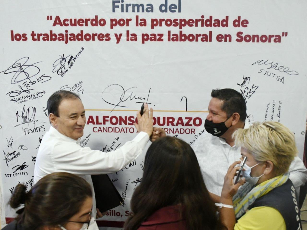 Firma Alfonso Durazo, “Acuerdo por la prosperidad de los trabajadores y la paz laboral”