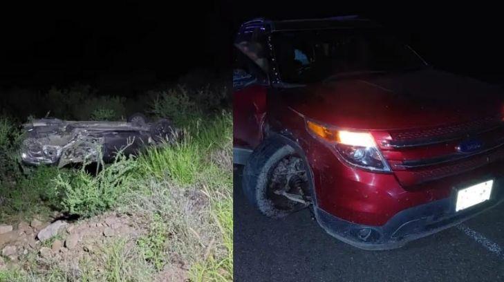 Vuelca auto tras chocar contra otro vehículo en carretera de Guaymas