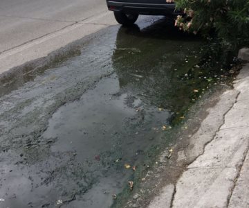 Fuga de agua deja enlamadas las calles del centro de Hermosillo