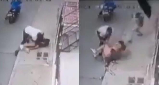 VIDEO - Niño agarra a sombrillazos a hombre que intenta asaltar a su madre