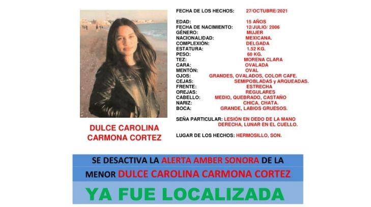 Localizan sana y salva a Dulce Carolina y desactivan Alerta Amber