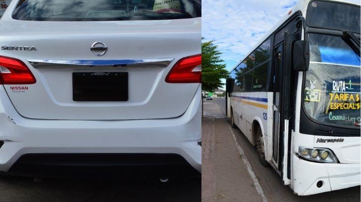 Camión se detiene para subir pasajero; se le impacta un carro en reversazo