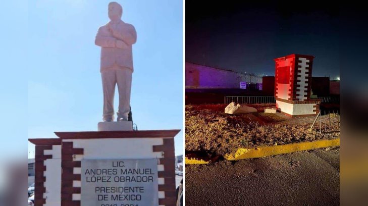 Derriban estatua de AMLO en Atlacomulco