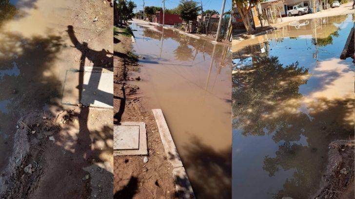 Denuncian colonia inundada de aguas negras en Ciudad Obregón