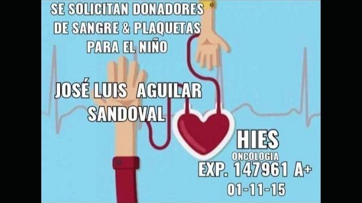 Se requieren donadores de sangre y plaquetas para niño con leucemia