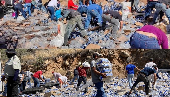 Tráiler de cerveza se voltea y rapiña no deja rastro en la carretera Hermosillo-Ures