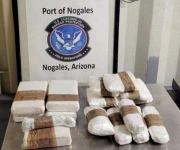Garita de Nogales; decomisan cargamento de droga escondida en vehículo