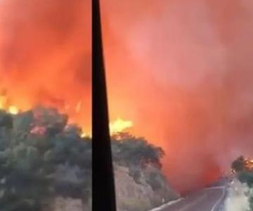 ¡Impresionante incendio en tramo Agua Prieta-Janos!