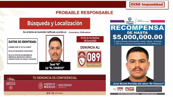 Ofrecen 5 mdp por “El Chueco”, presunto homicida de jesuitas en Chihuahua
